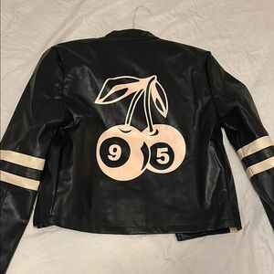 Black Leather Jacket with Cream Accents